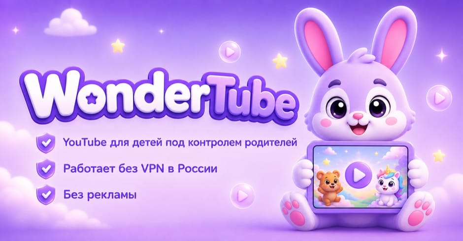 WonderTube — YouTube для детей под контролем родителей, работает без VPN, без рекламы